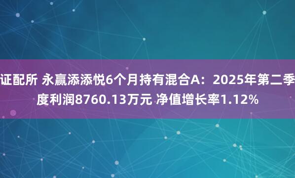 证配所 永赢添添悦6个月持有混合A：2025年第二季度利润8760.13万元 净值增长率1.12%